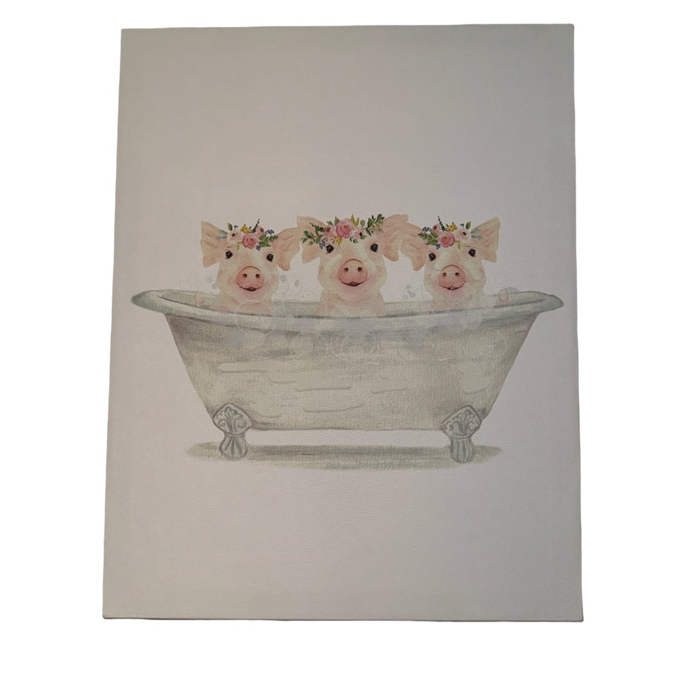 Floral Pig Canvas Wall Art Nursery Farmhouse Decor 11x14in